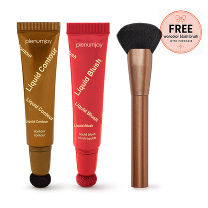 Plenumjoy Blush & Sculpt Duo 🌸🤎 Liquid Blush + Contour Set (+ Free Brush)