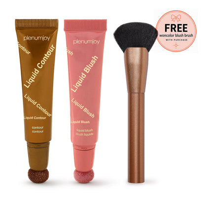 Plenumjoy Blush & Sculpt Duo 🌸🤎 Liquid Blush + Contour Set (+ Free Brush)